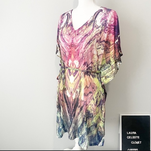 H&M tie dye pink kaftan dress medium coverup sundress belted - Picture 8 of 10
